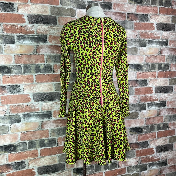 Jawbreaker 80s Punk Disco Cut Out Neon Leopard Green Skater Dress Costume - Picture 5 of 8